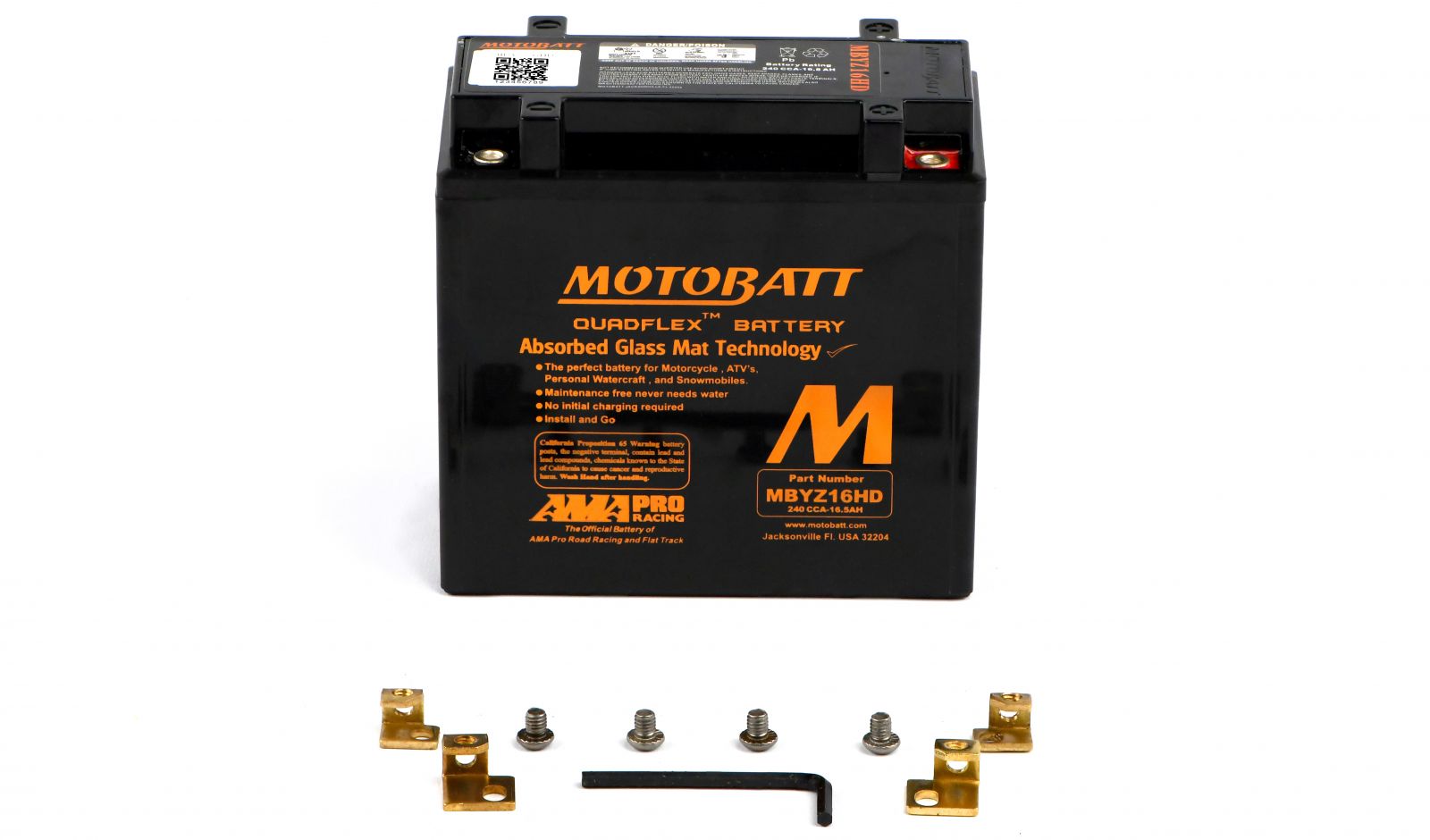 MBYZ16H MotoBatt Sealed AGM Battery Replaces GYZ16H, YTX14-BS