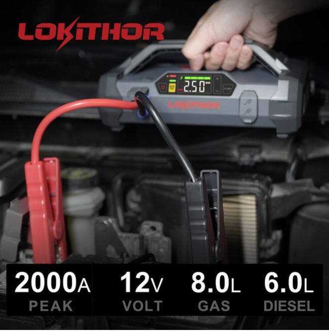 Lokithor Smart Car Jump Starter Air Compressor- Motorcycle Parts Store