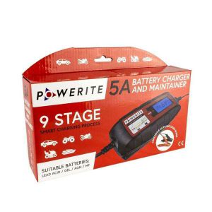 Powerite 5A 6V/12V Smart Battery Charger and maintainer with clamps